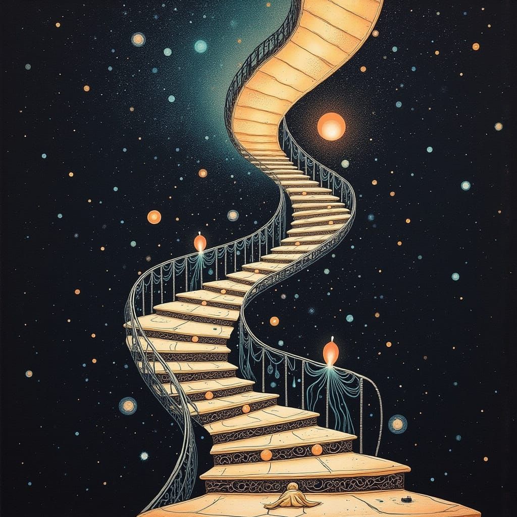 Spiral DNA Molecule in Art Nouveau Style with Iridescent Col...