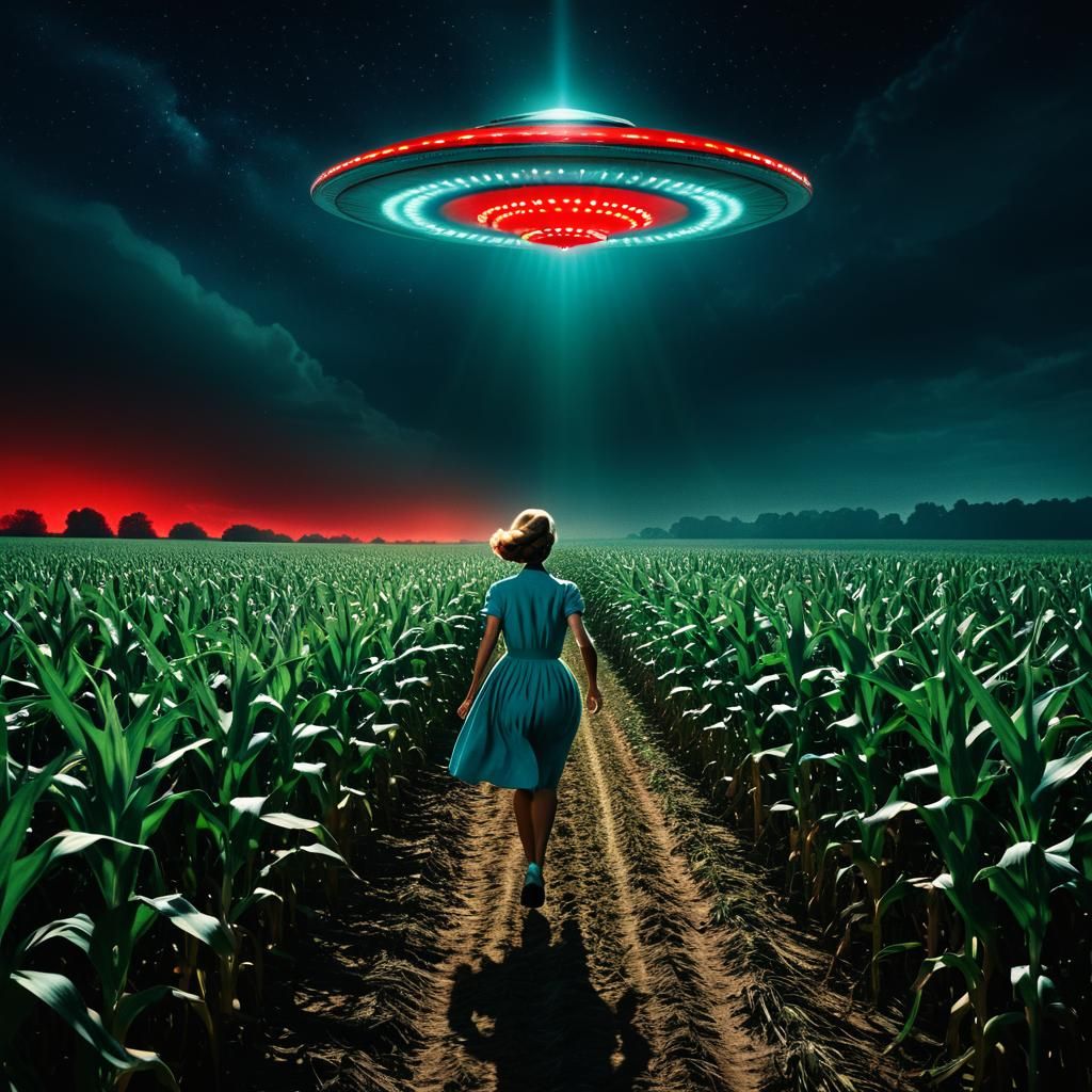 Terrified Woman in Cornfield Pursued by UFO