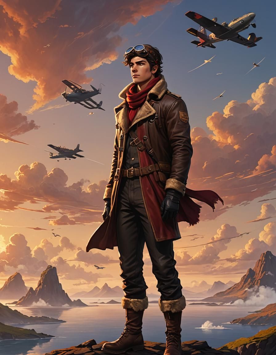 Young Adventurer on Floating Islands: Watercolor Concept Art