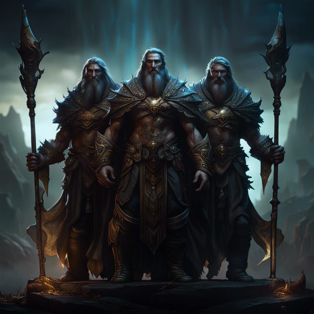 Three God Brothers in Dark Fantasy Style