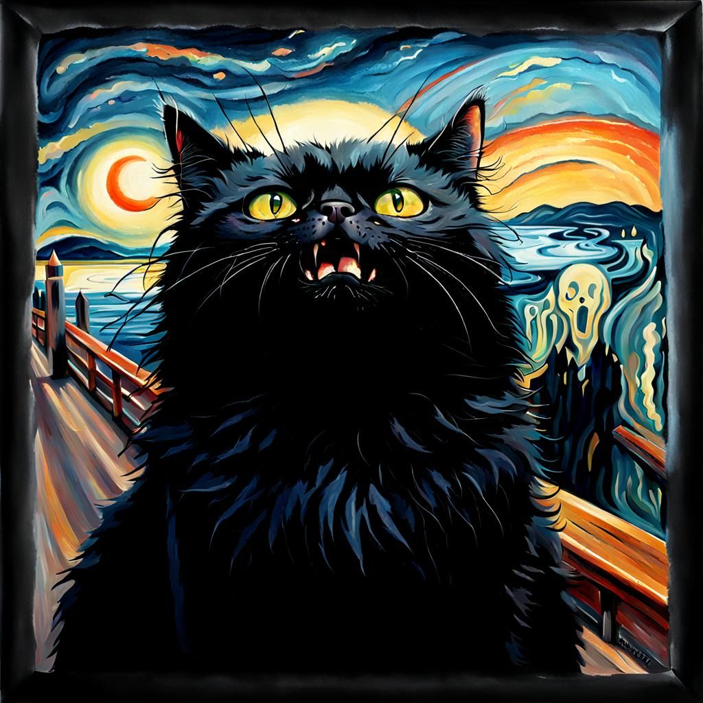 Fluffy Black Cat Recreates 'The Scream'