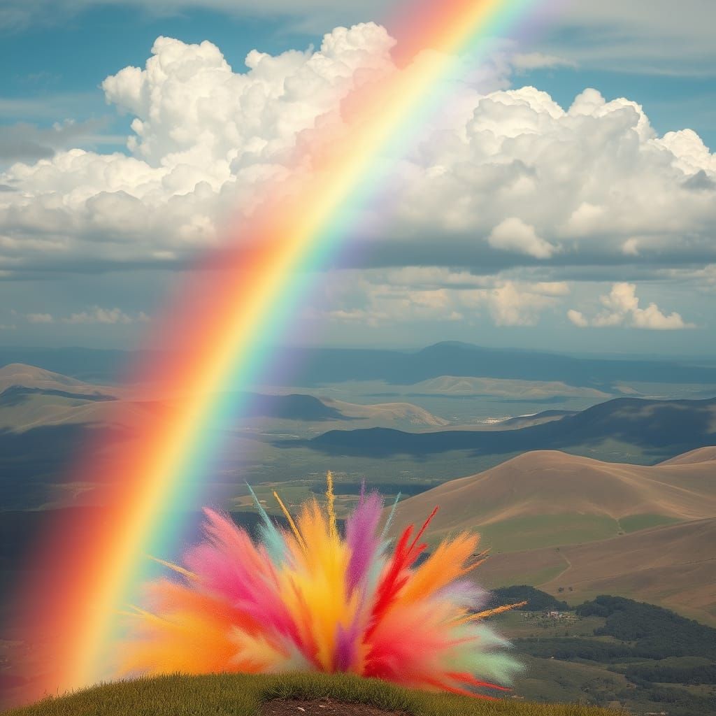 Hyperrealistic Rainbow Over Serene Landscape