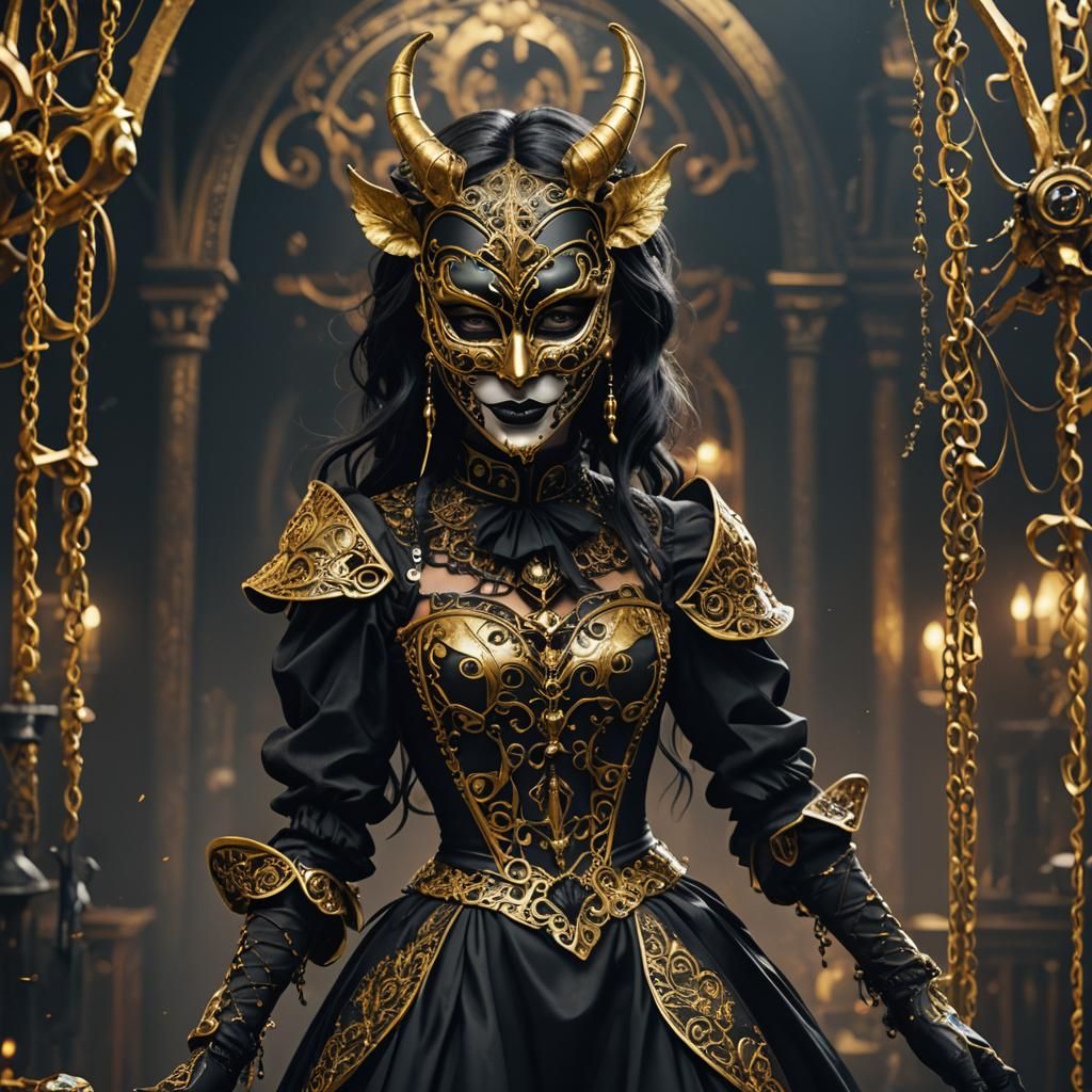Demonic Marionette in Gold and Black: Detailed Matte Paintin...