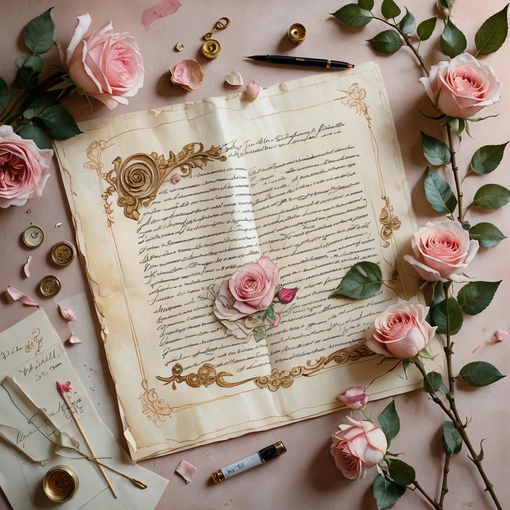 Victorian Desk with Roses: A Watercolor Drawing