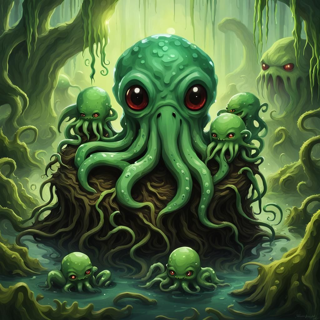 Mama Cthulhu feeds her babies