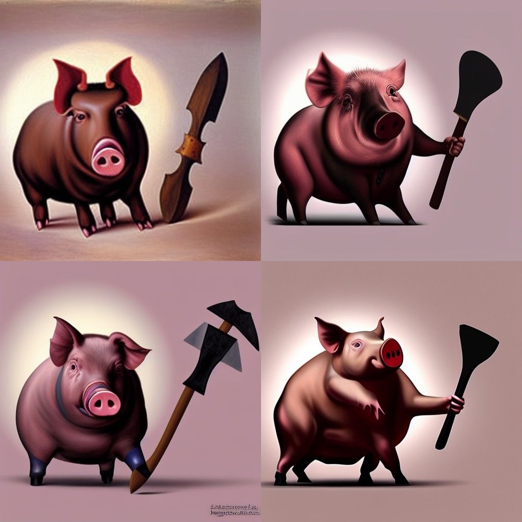 Renaissance Pig with Axe Oil Painting