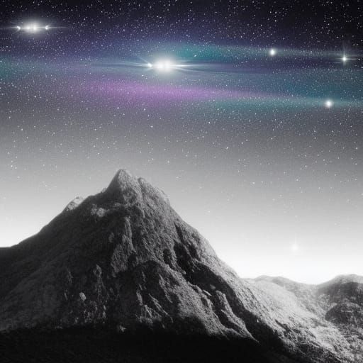 Dramatic Starry Sky Over Mountains in Black and White