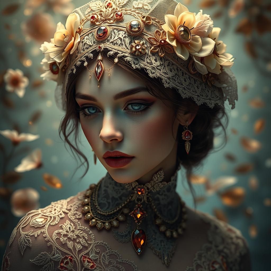 Victorian Woman with Golden Accents and Jewels