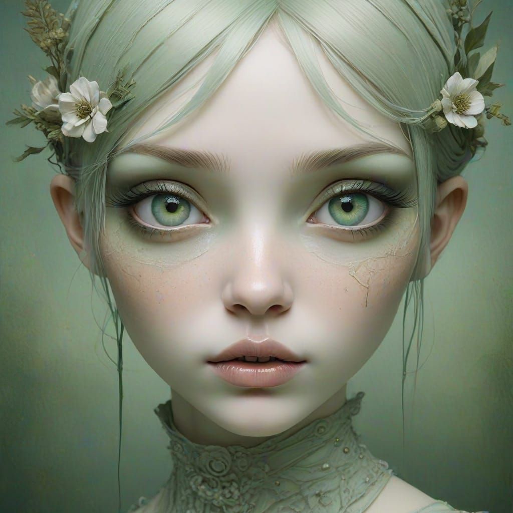 Feminine ,pale green eyes. Surreal