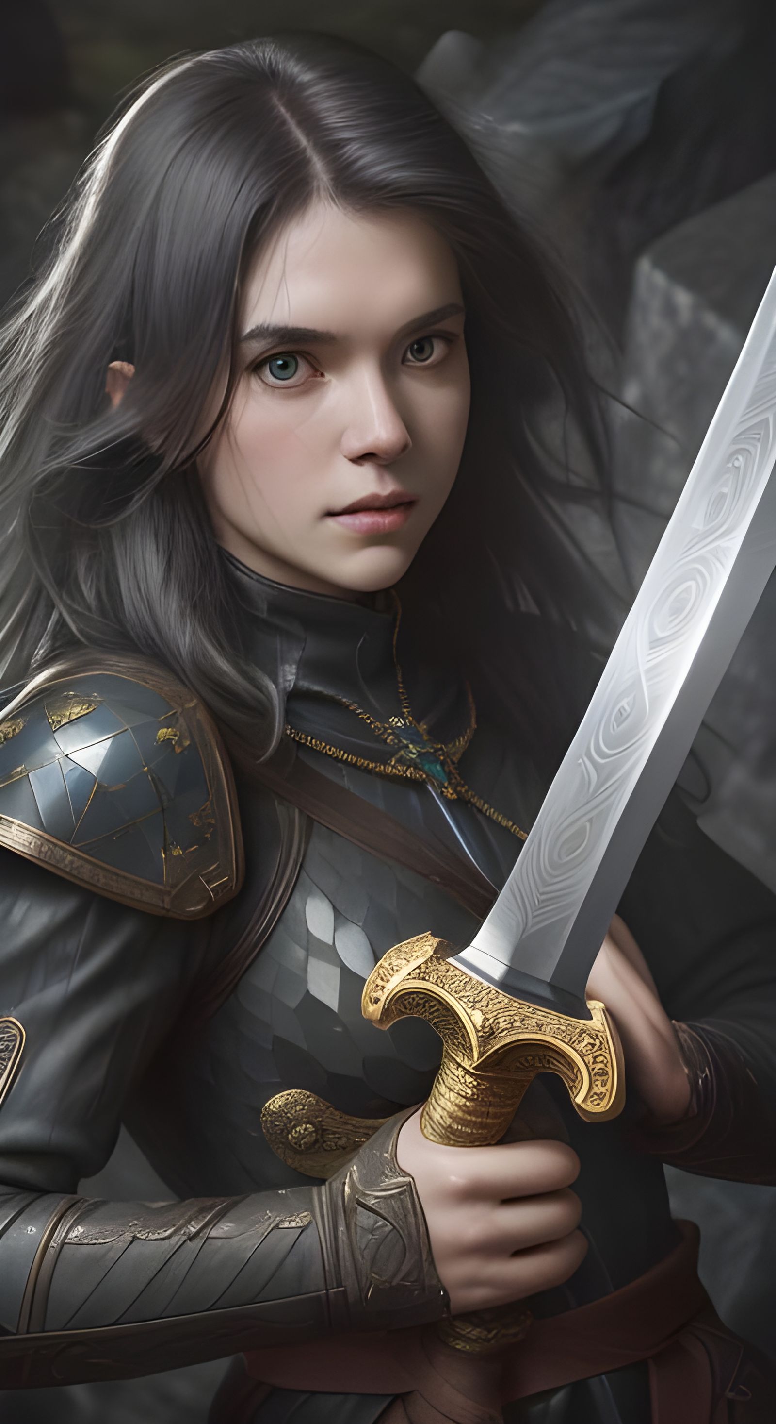 Excalibur in Basalt Stone: Hyperdetailed Close-Up