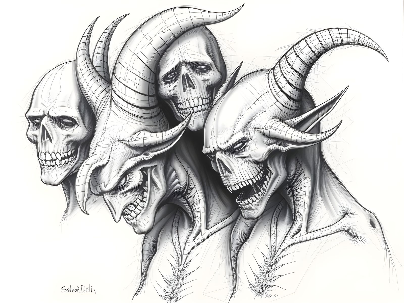 Surreal Demons in Pencil Drawing Style