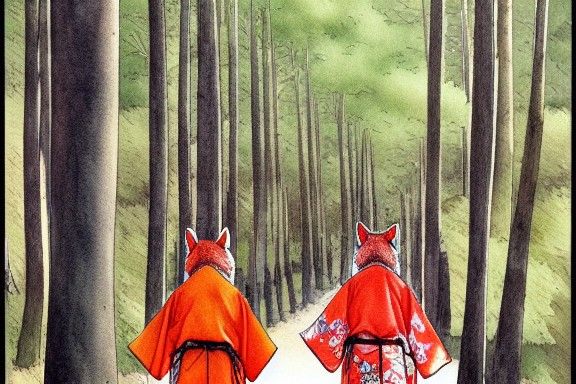 Fox Wedding Procession by Moebius in Watercolor