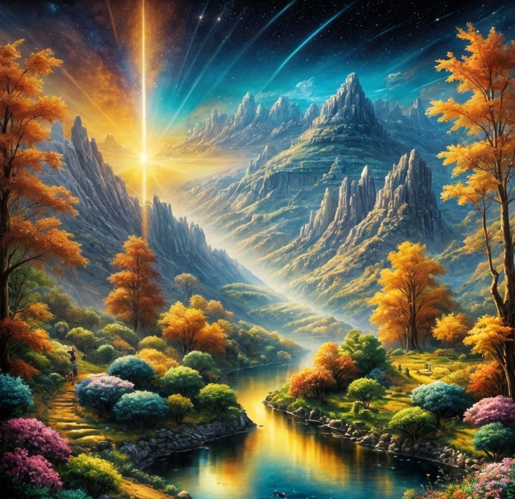 Ethereal Biblical Cosmos in Golden Light