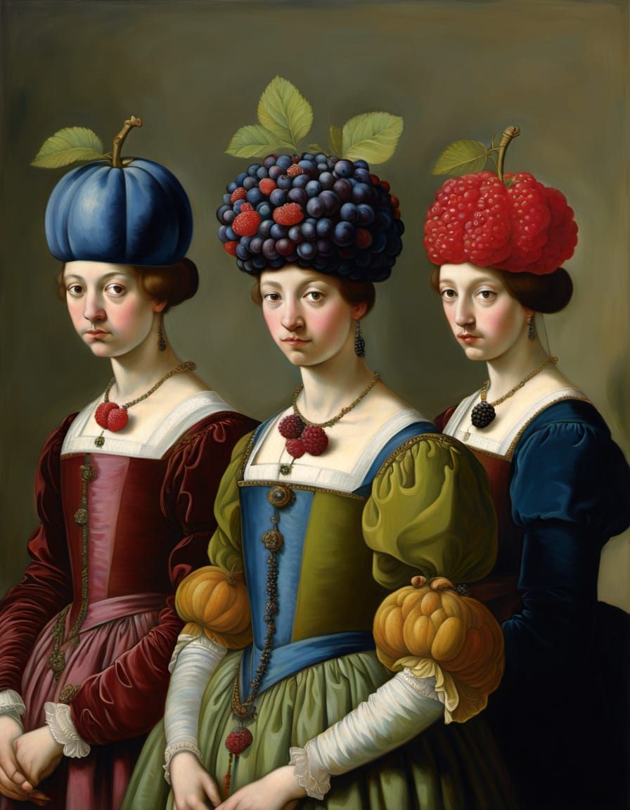 Surreal Berry Head Portraits in Renaissance Style