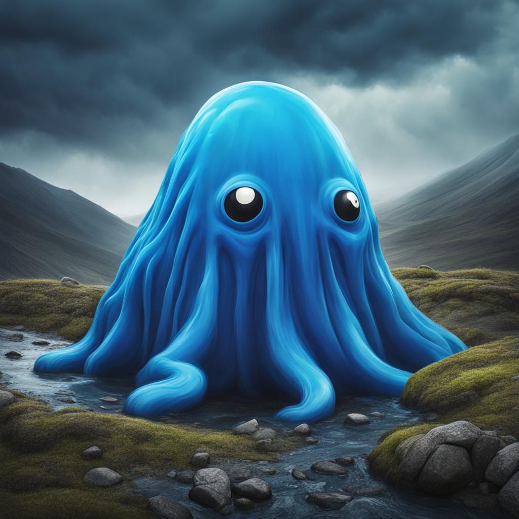Blue Slime Blob Monster Digital Art