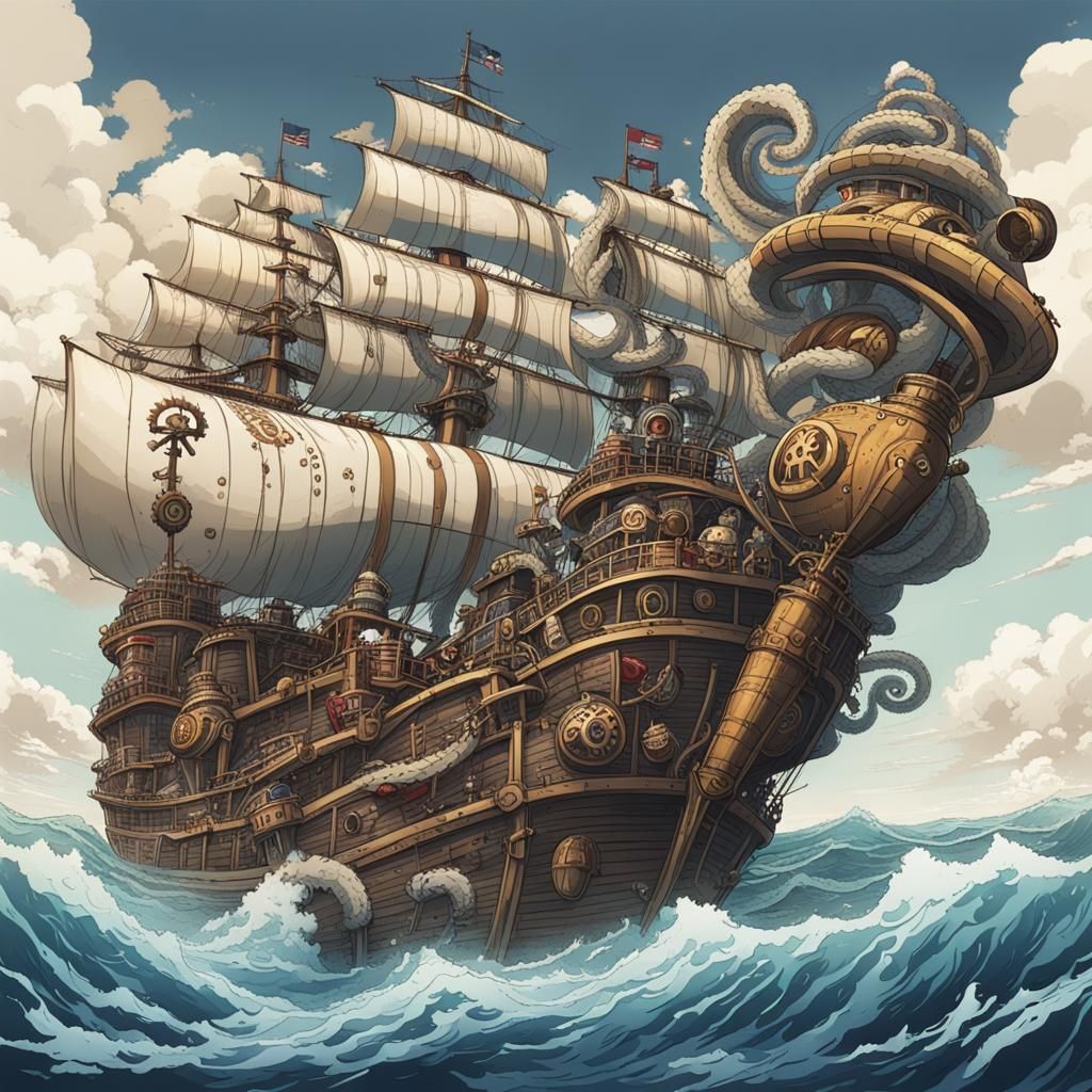 Ship and Giant Tentacle on the High Seas