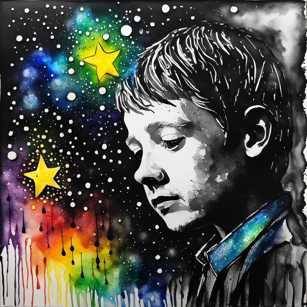 Rainy Stars: Surreal Child's Drawing in Watercolor