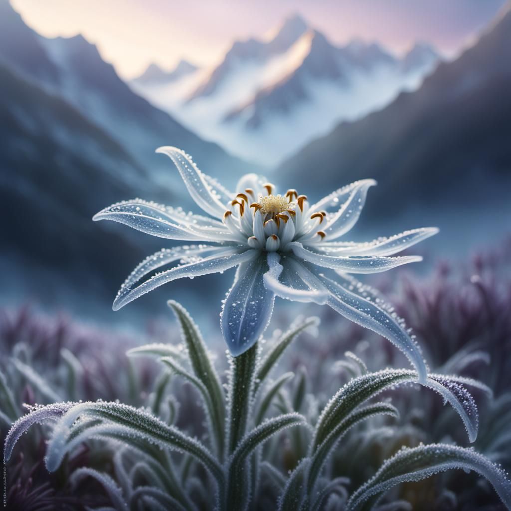Ethereal Edelweiss Blooms in Frosty Mountains