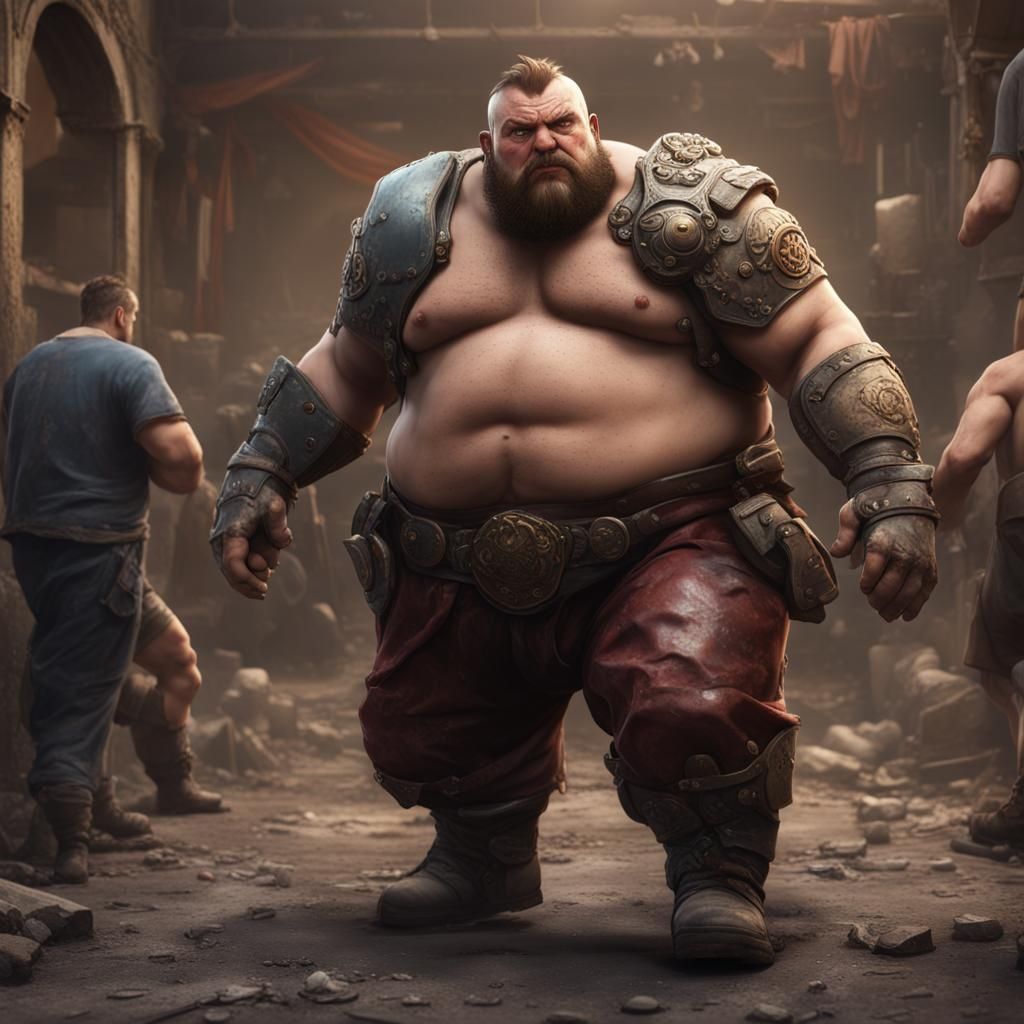 Chubby Fighters Clash: Detailed Fantasy Concept Art