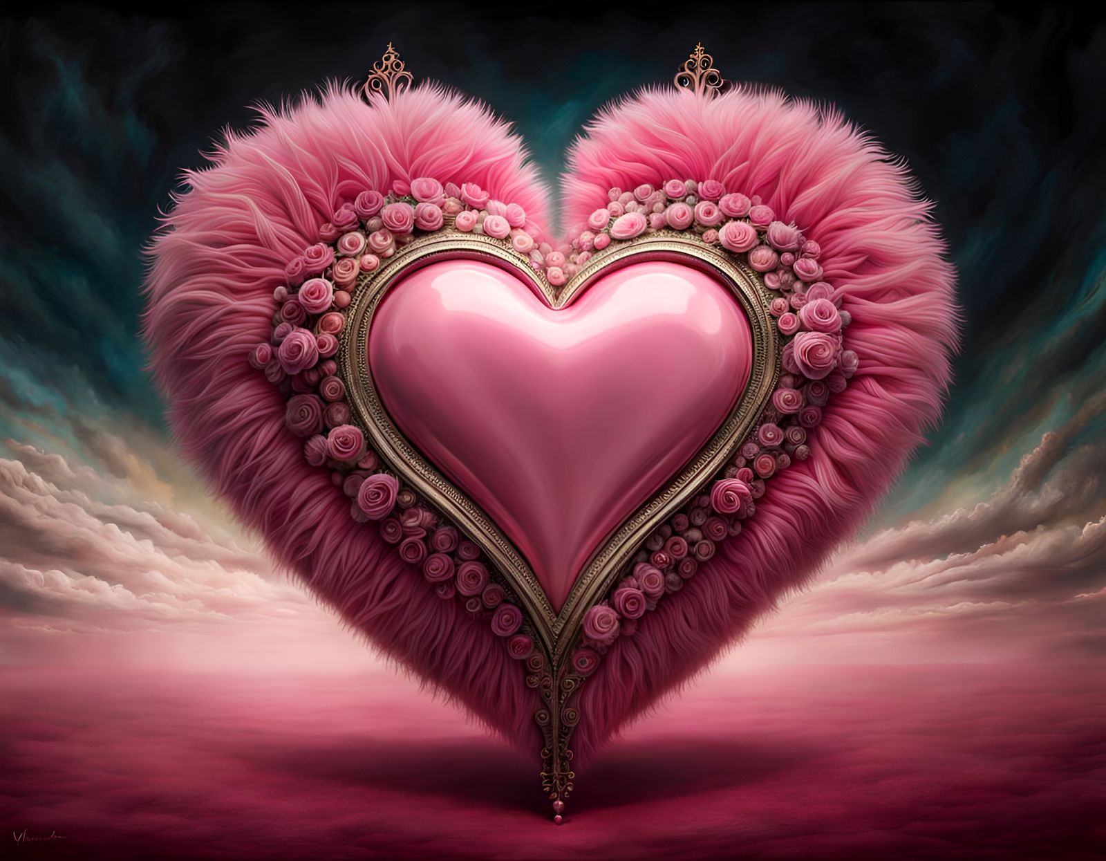 Big Fluffy Pink Heart in Fine Art Style