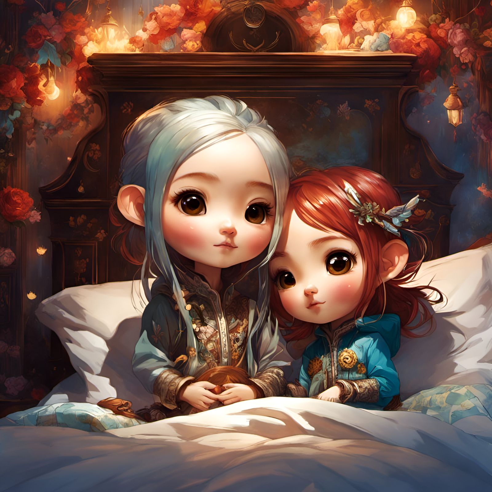 Chibi Spoons Hugging Portrait in Digital Art Style