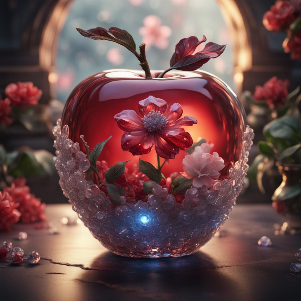 Crystal Apple with Flower: Detailed Matte Painting