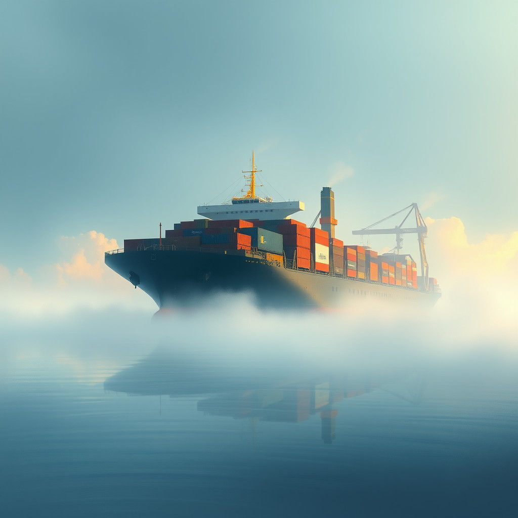 Majestic Container Ship Dominates Misty Calm Sea in Impressi...