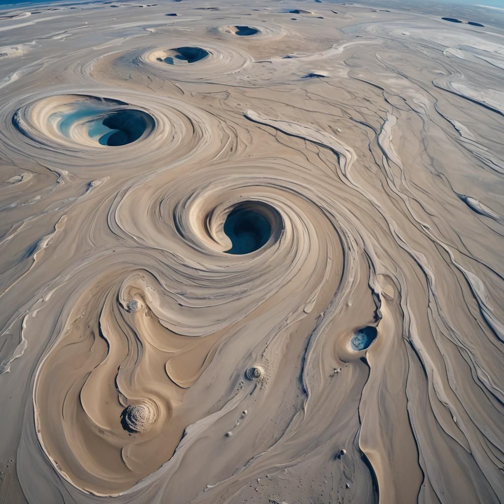 Alien Landscape with Swirling Sky and Golden Light