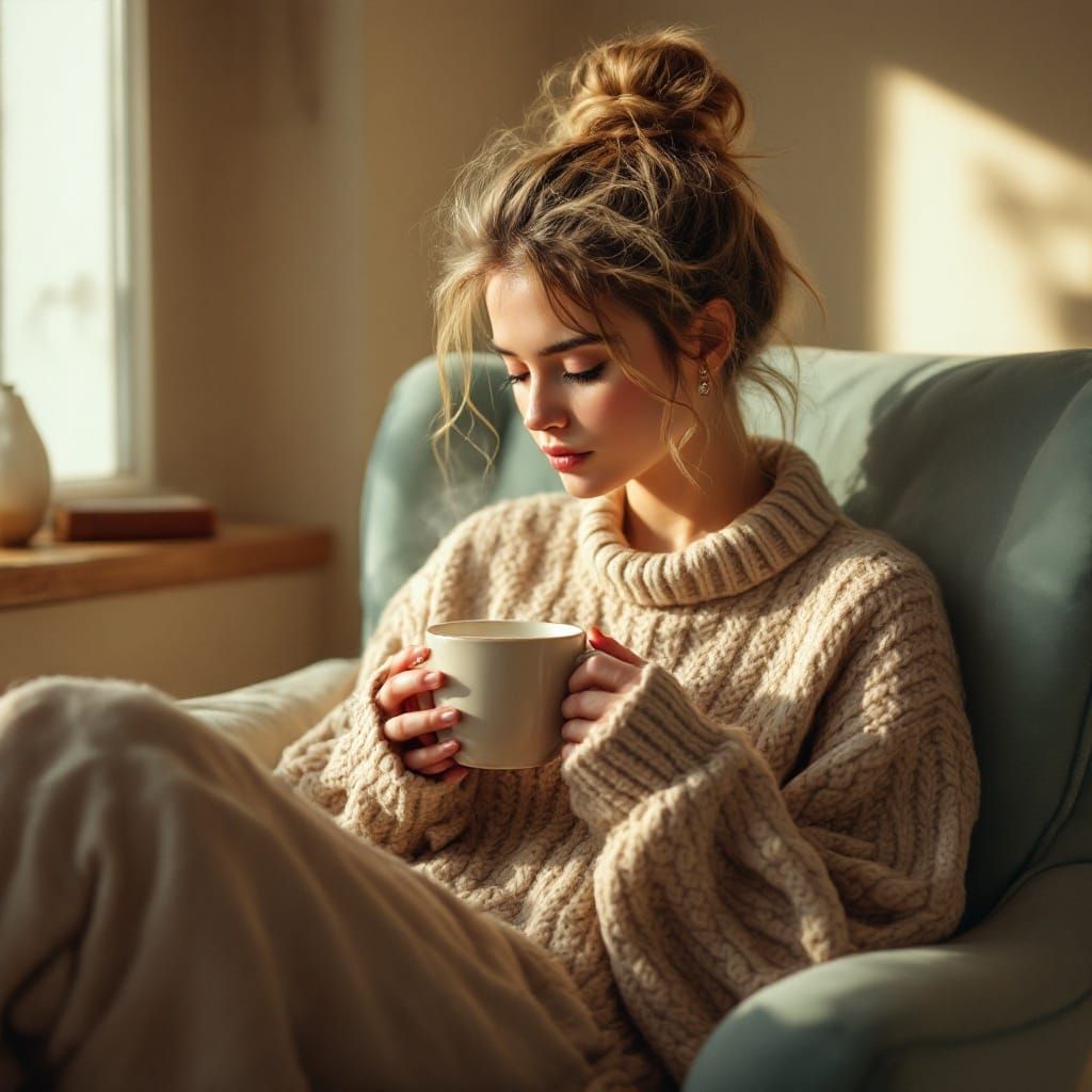 A Woman's Quiet Solitude in a Cozy Winter Afternoon