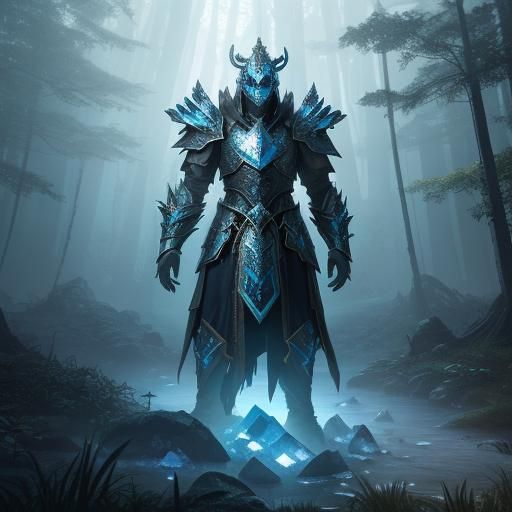 Fantasy Warrior in Mystical Forest Ruins