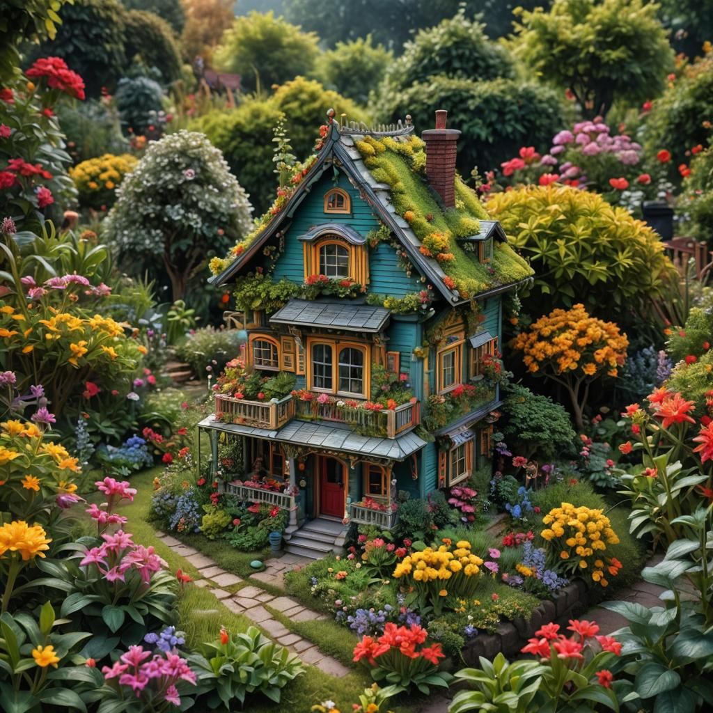 Dream House with Honeysuckle Garden: Hyperrealistic Image