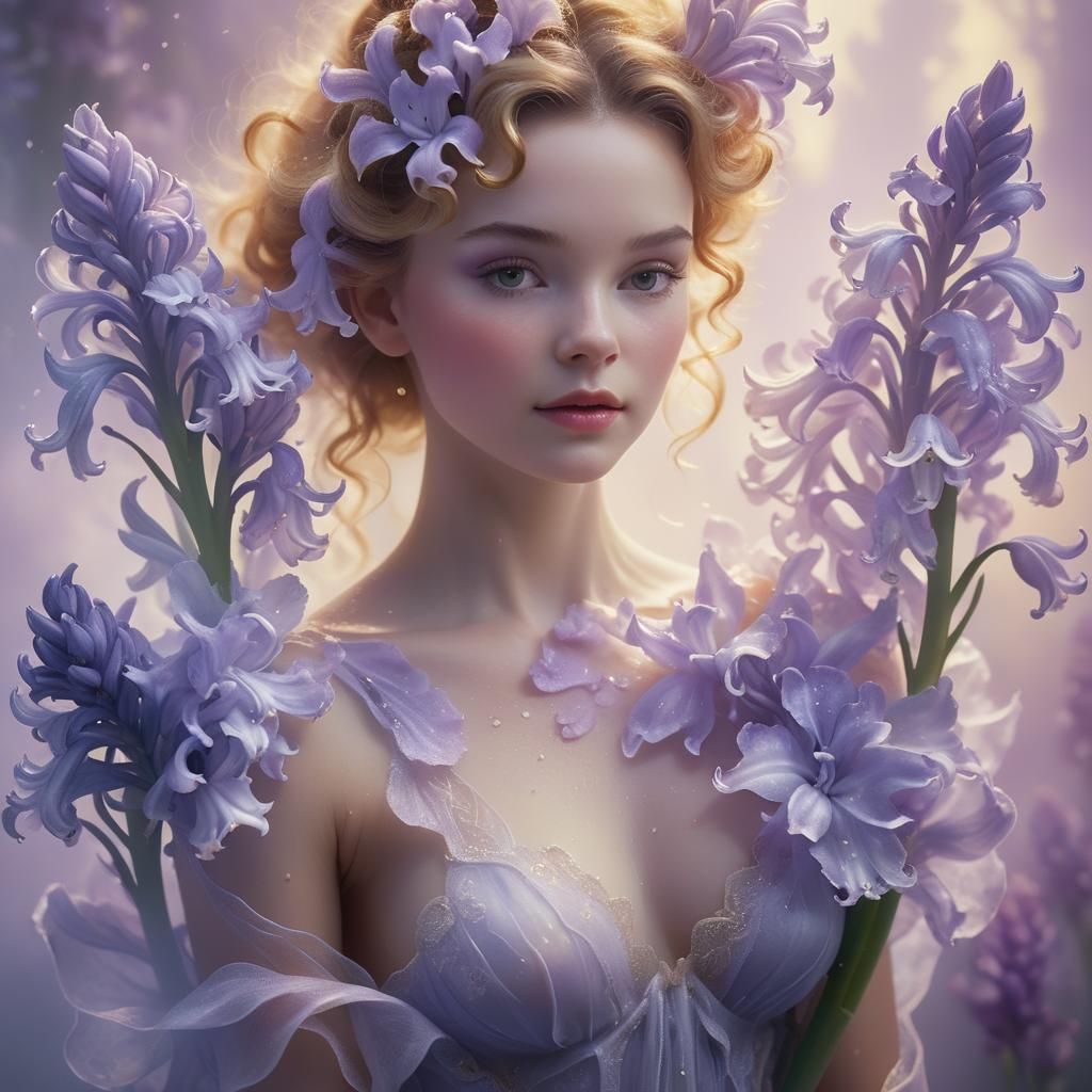 Ethereal Hyacinth Portrait in Dreamy Fantasy Style