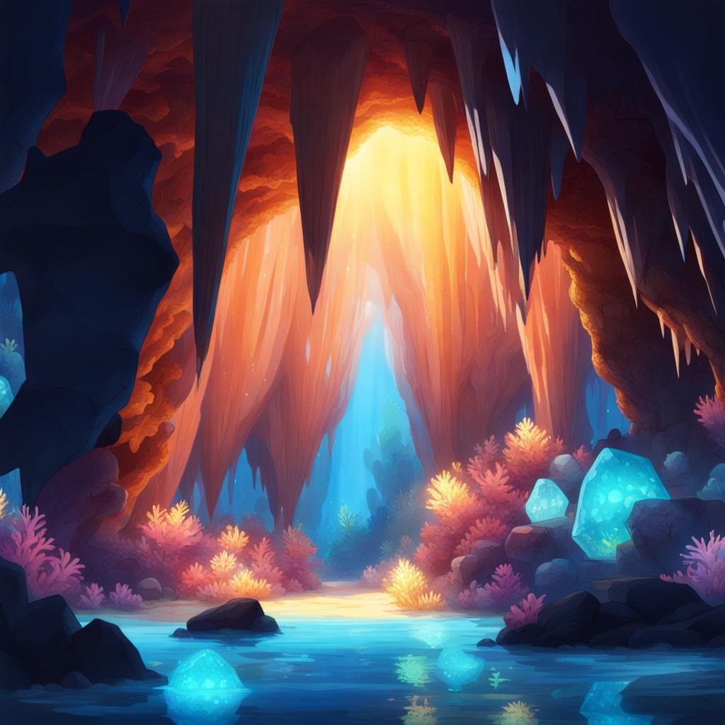 Underwater Glowing Crystal Cave