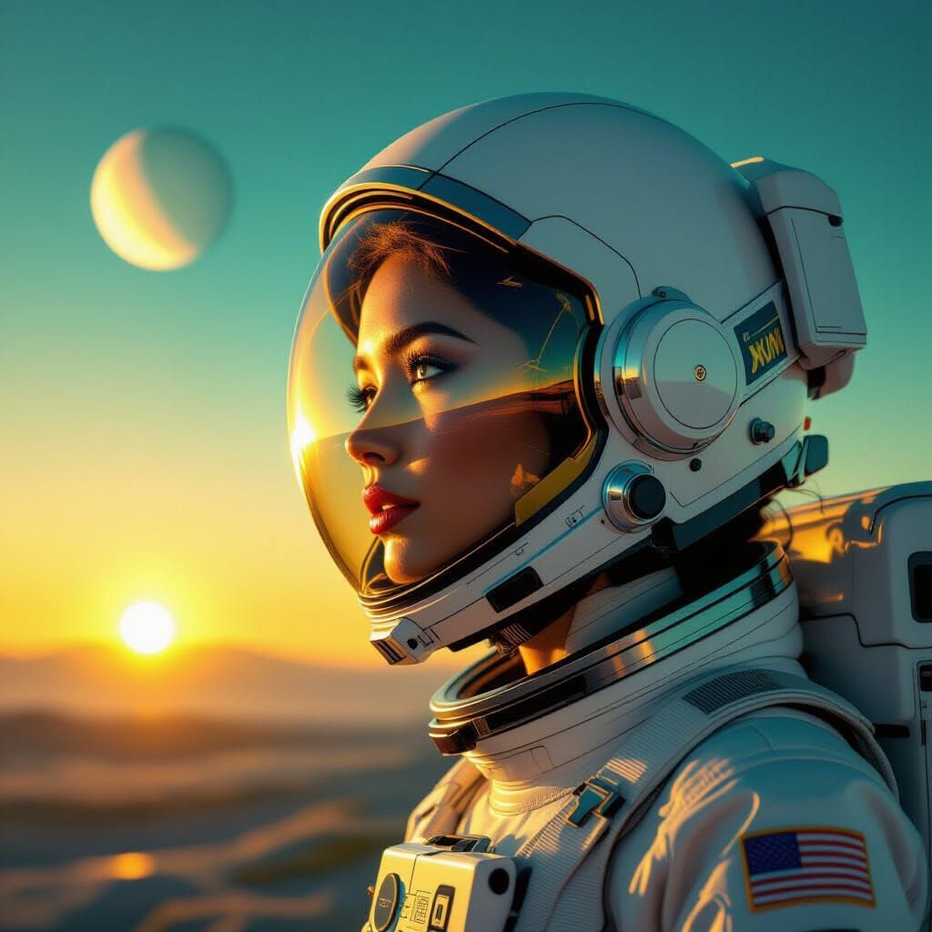 Astronaut Silhouette on Mars in Double Exposure