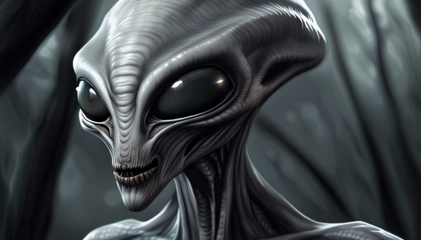 Realistic Grey Alien in Horror Fantasy Style