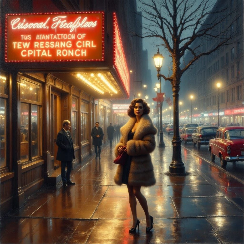 Glamorous Starlet in Vintage Hollywood Oil Painting