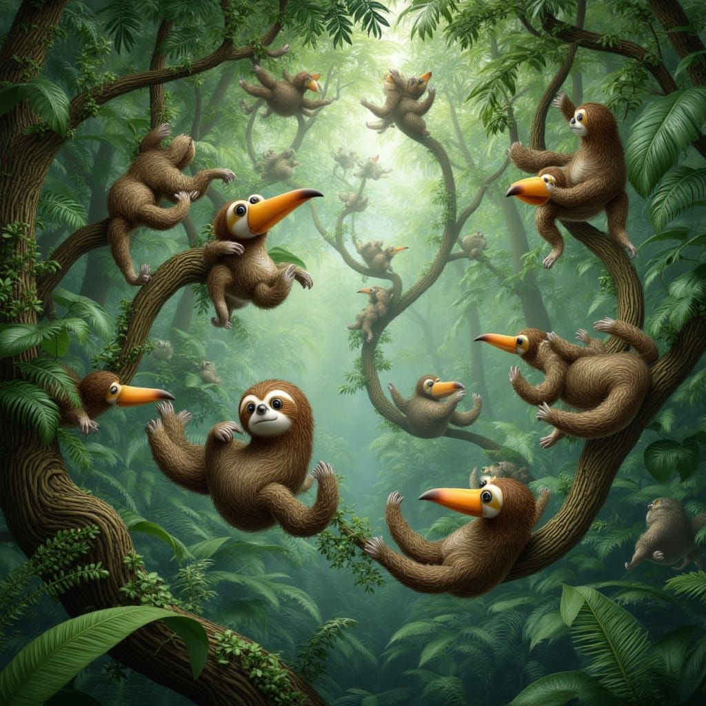 "Let's have some fun!", said the sloth to the toucan... Aren...