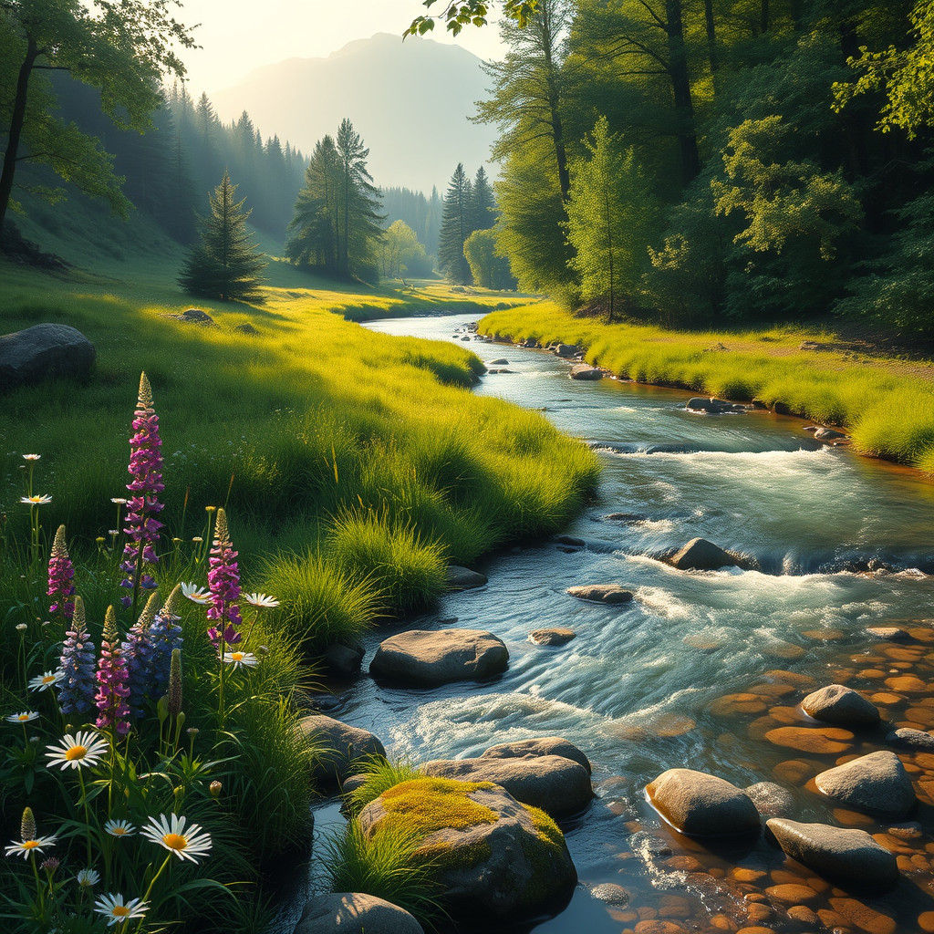 Emerald Valley Stream: A Barbizon Landscape