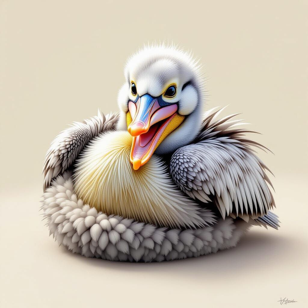 A fluffy Pelican bird baby