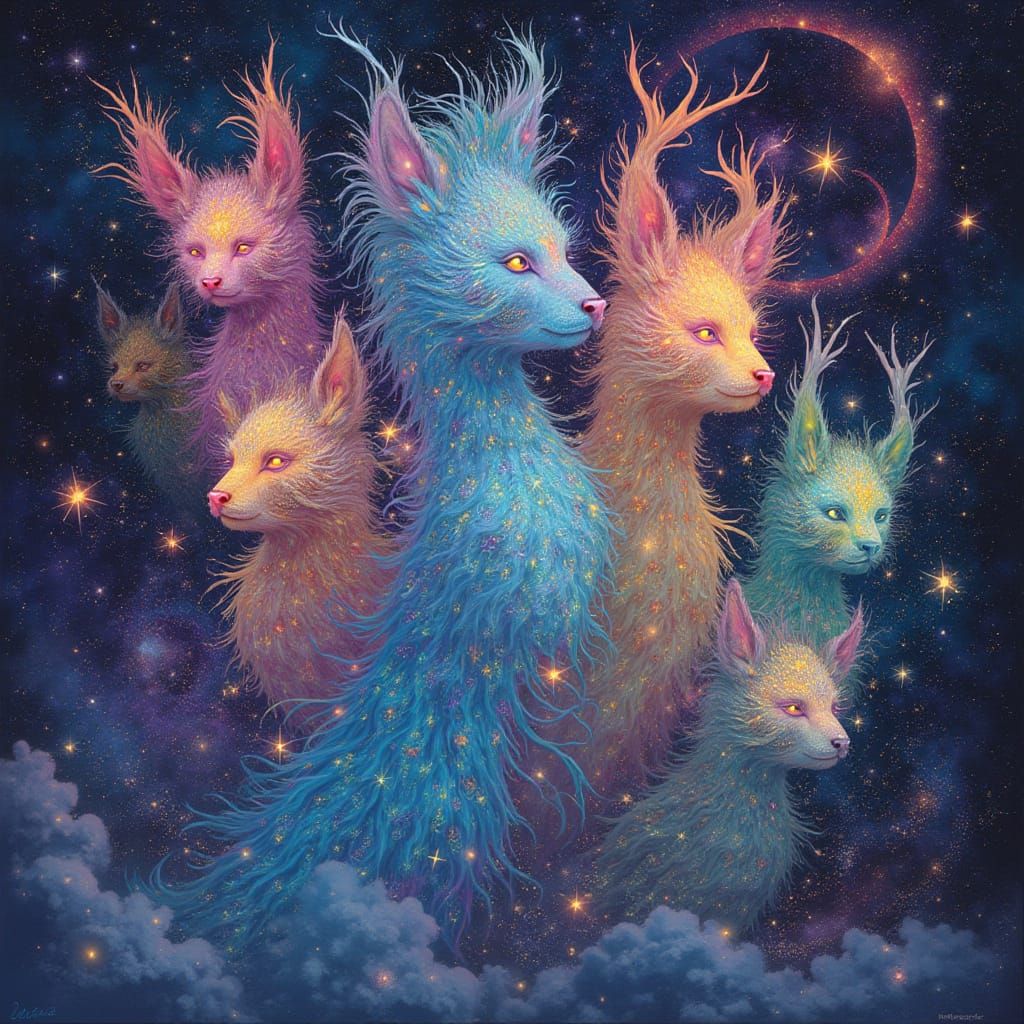 Psychedelic Cosmic Animal Guides in Visionary Art Style