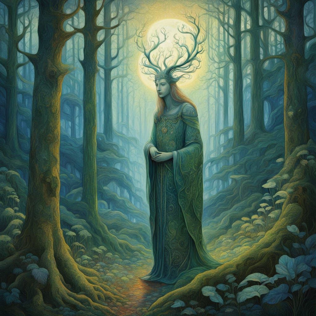 Tapio, Finnish Forest Spirit, in Soft, Feathery Trees and Mi...