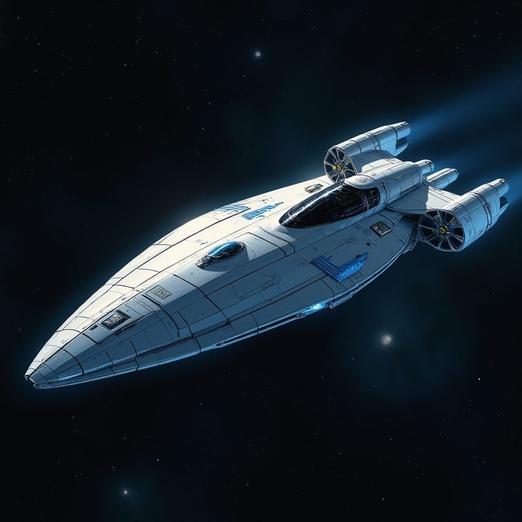 Sleek Futuristic Spacecraft Amidst Starry Cosmos