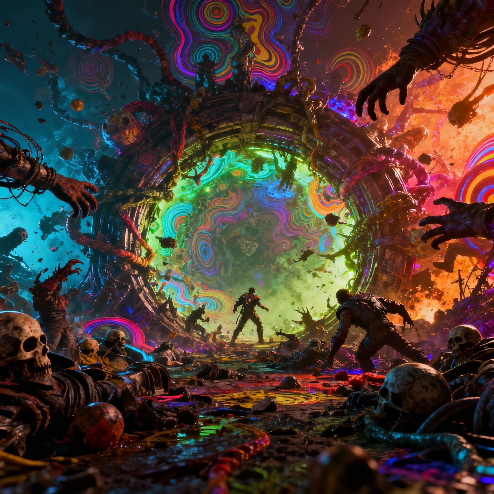 Psychedelic Mayhem in Epic 3D Cinematic Scene