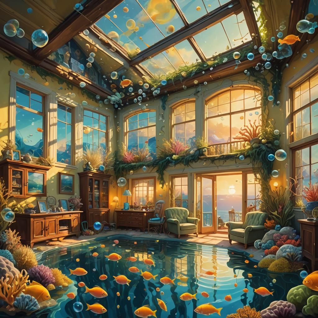 Underwater House: A Surreal Oil Painting