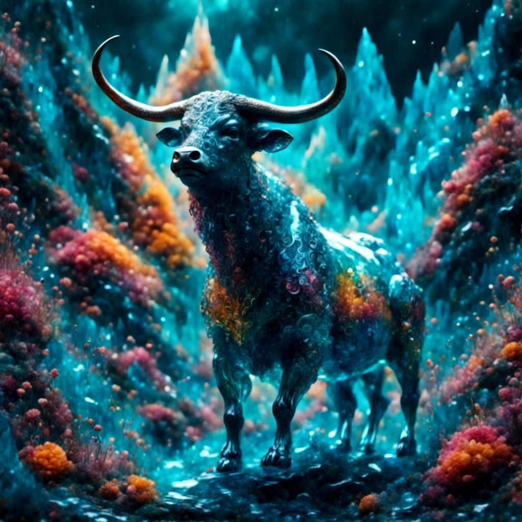 Rainbow Minotaur in Digital Matte Painting Style