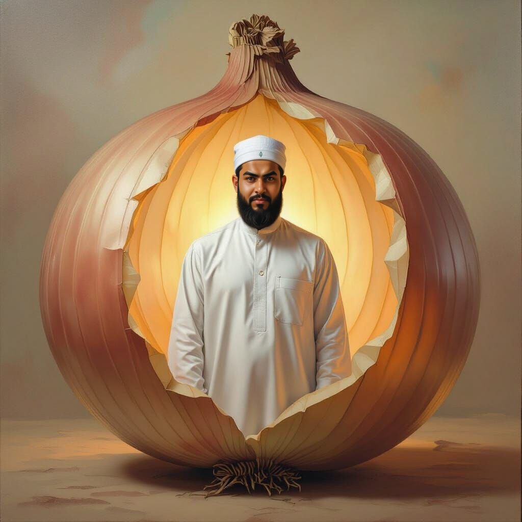 Muslim Figure Emerging From Giant Onion