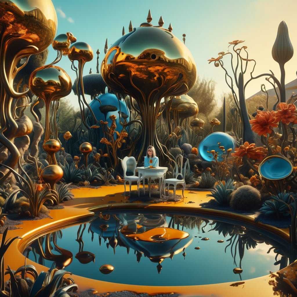 Surreal Alice in Wonderland Garden in Salvador Dali Style