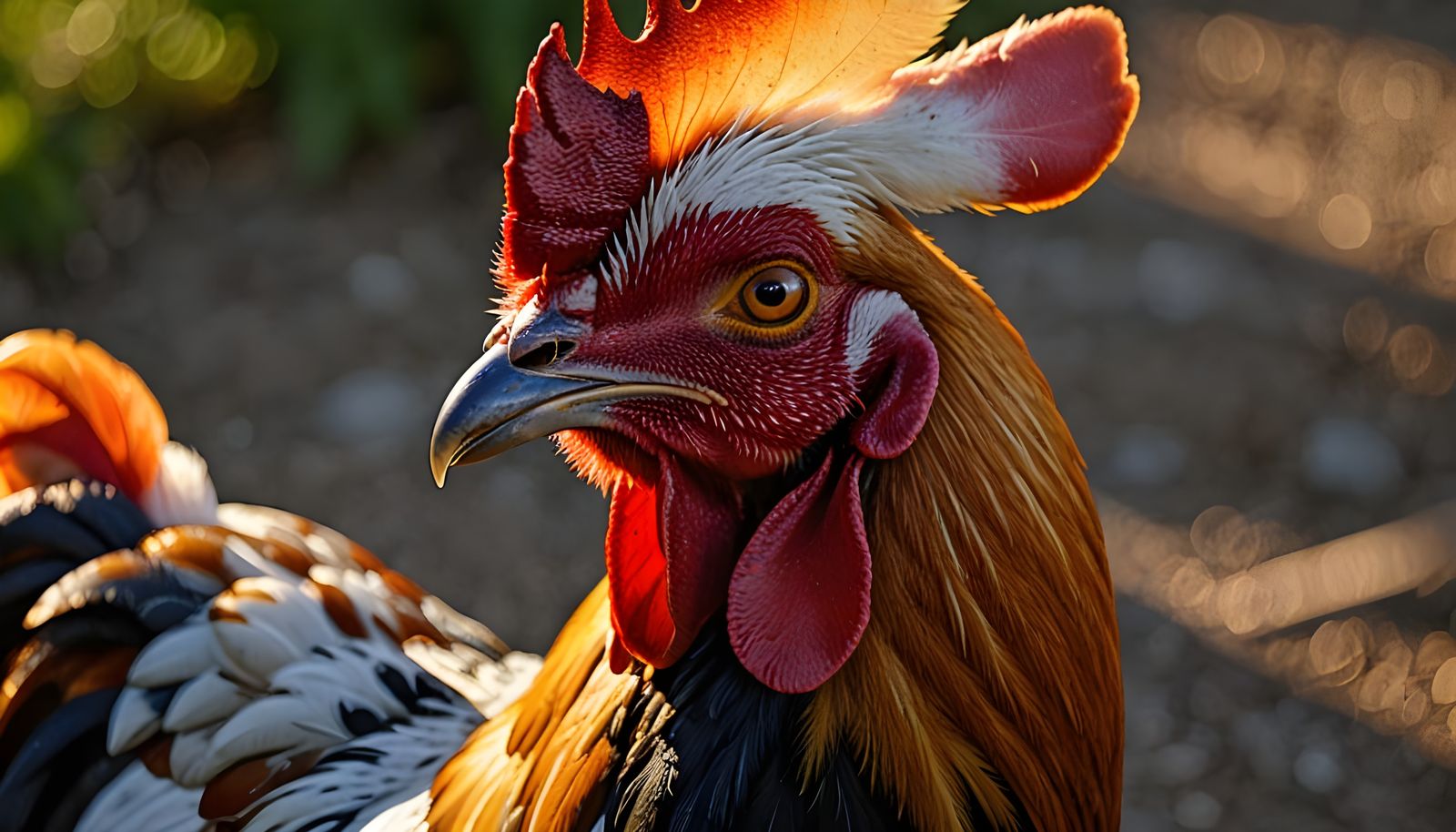 Vibrant Rooster Portrait in Golden Light