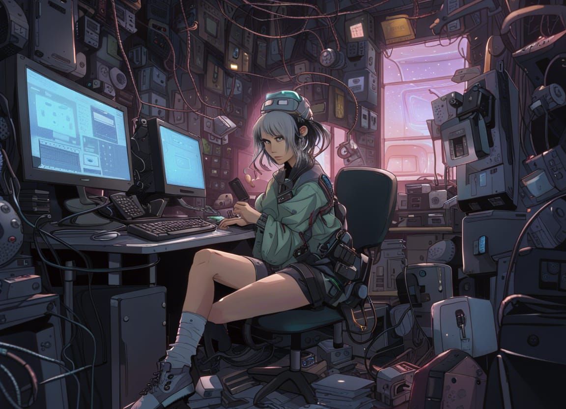 Cyberpunk Netrunner Immersed in Digital Frontier