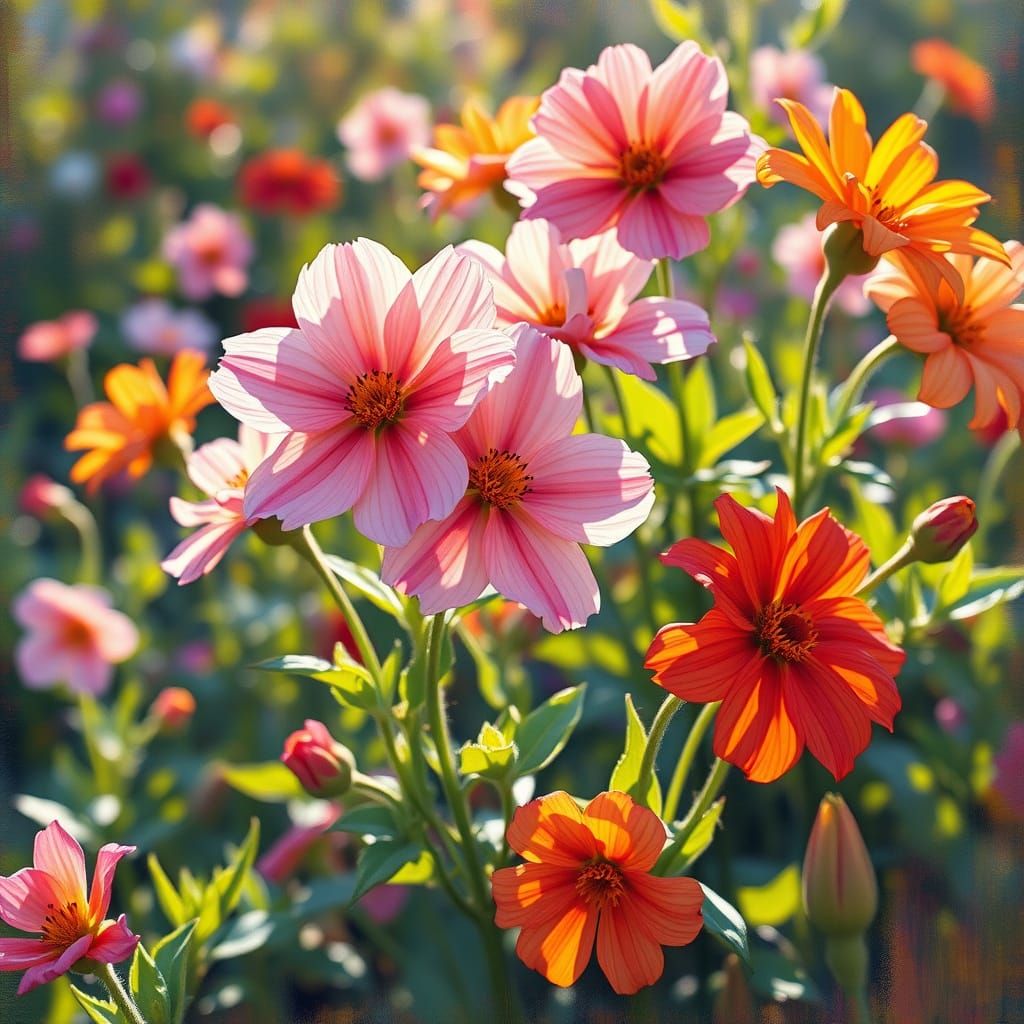 Impressionistic Garden of Vibrant, Blooming Flowers